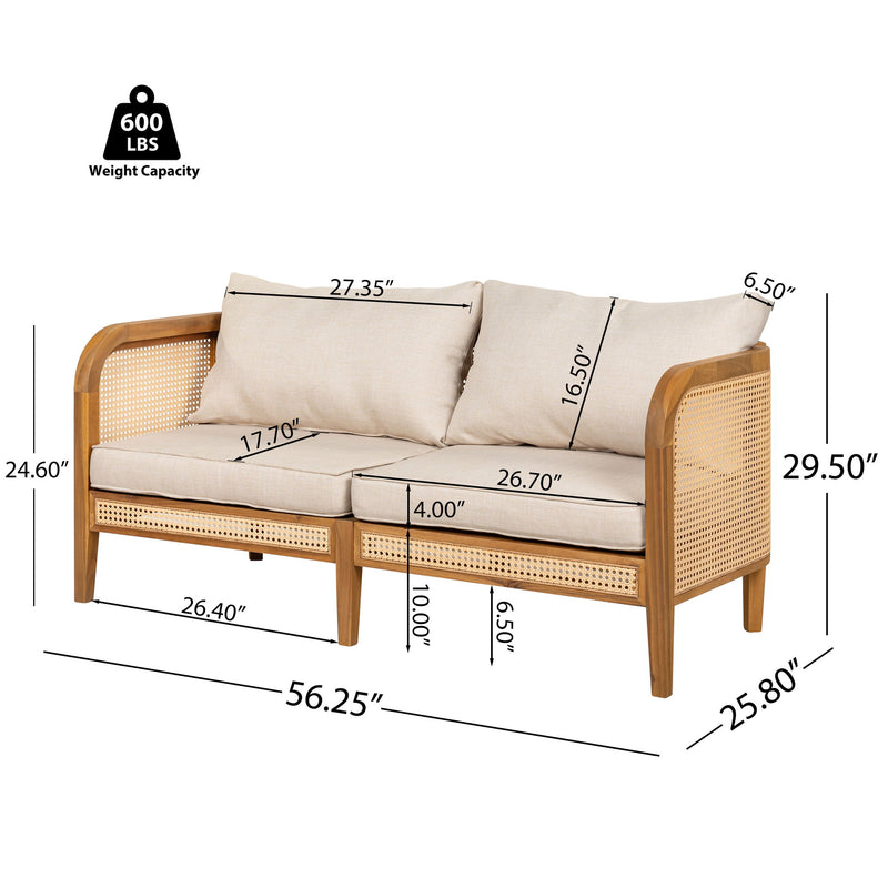 Kirkby - Bohemian Outdoor Patio Cushioned Sofa Weatherproof 56.25In - Teak / Beige