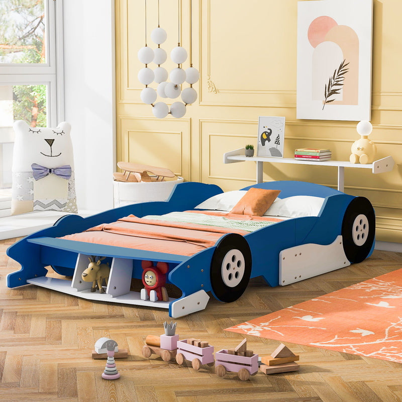 Race Car-Shaped Platform Bed With Wheels
