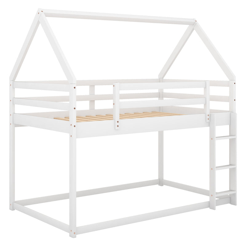 Low Bunk Bed With House Shaped Frame And Ladder