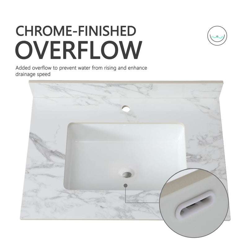 Elegant Bathroom Vanity Top With Rectangular Ceramic Sink And Backsplash