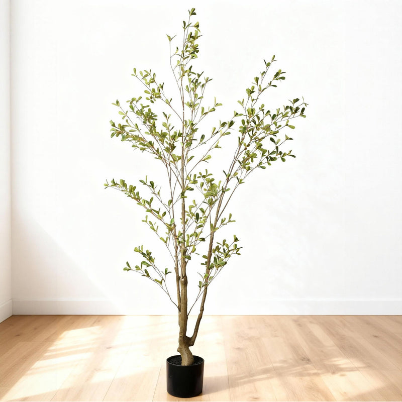 Lifelike Artificial Olive Tree With Plastic Pot For Home Living Room Decor - Green Leaves
