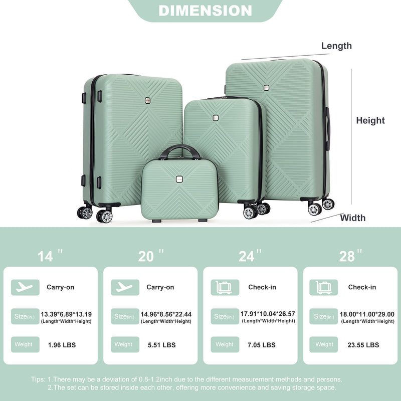 4 Piece Lightweight Suitcase, Makeup Box, Aircraft Wheels