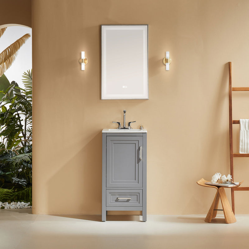 Fully Assembled 18'' Freestanding Single Bathroom Vanity With Ceramic Top - Gray