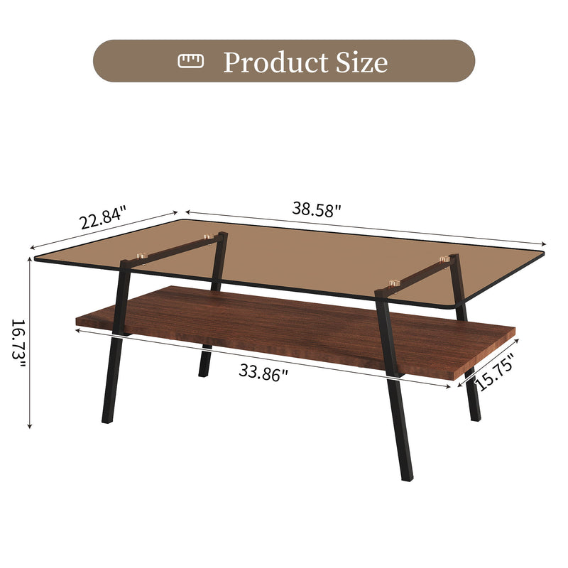 Rectangle Coffee Table, Tempered Glass Tabletop Modern Table For Living Room