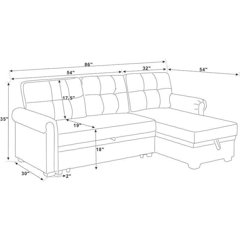 Upholstered Sleeper Sofa With Reversible Storage Chaise - Dark Gray