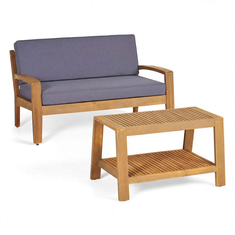 2 Piece Outdoor Conversation Set (Loveseat & Coffee Table With Water-Resistant Cushions)