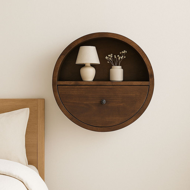 Floating Circle Bedside Table - Chestnut