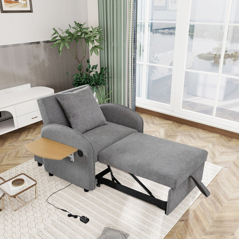 Convertible Single Chair Bed 3 In 1 Sofa With Computer Board And USB Ports - Gray