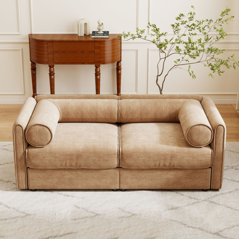 Stylish Chenille Sofa With Storage Seat And Cylindrical Backrest