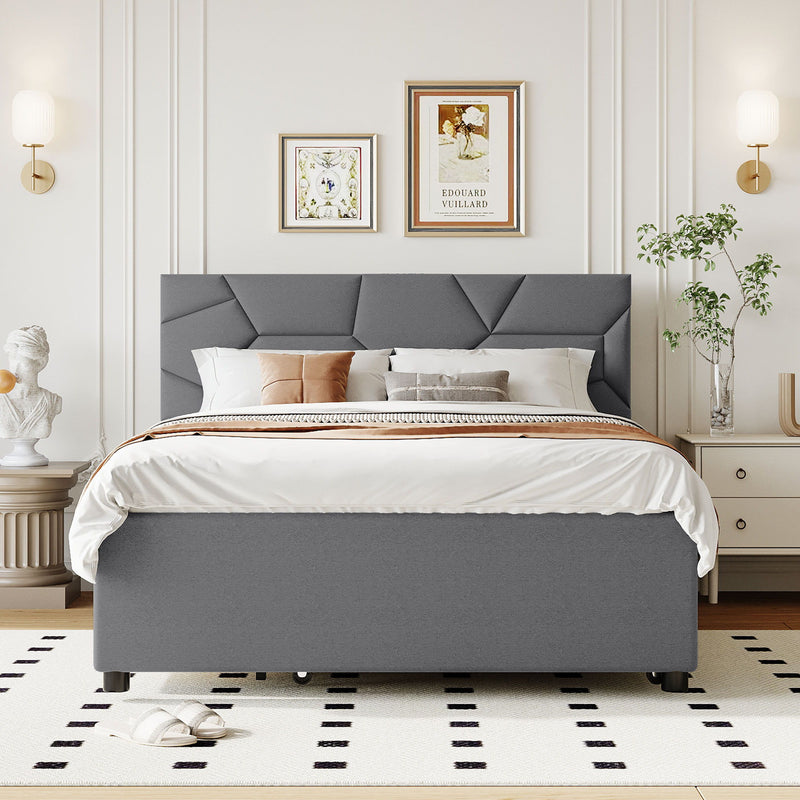 Upholstered Platform Bed With Brick Pattern Headboard And Twin Long Size Trundle