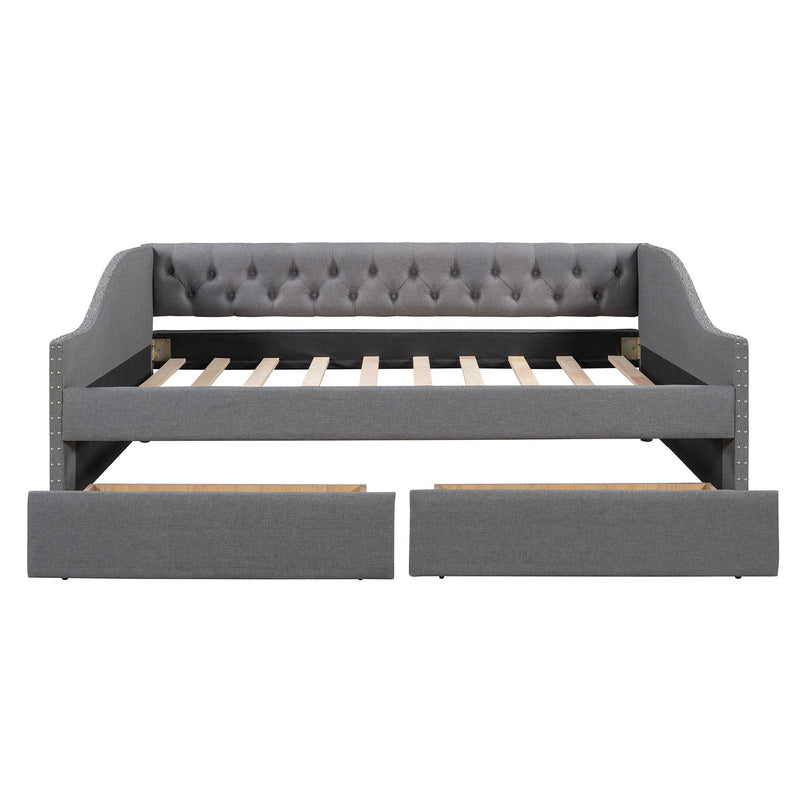 Upholstered Daybed With Two Drawers, Wood Slat Support