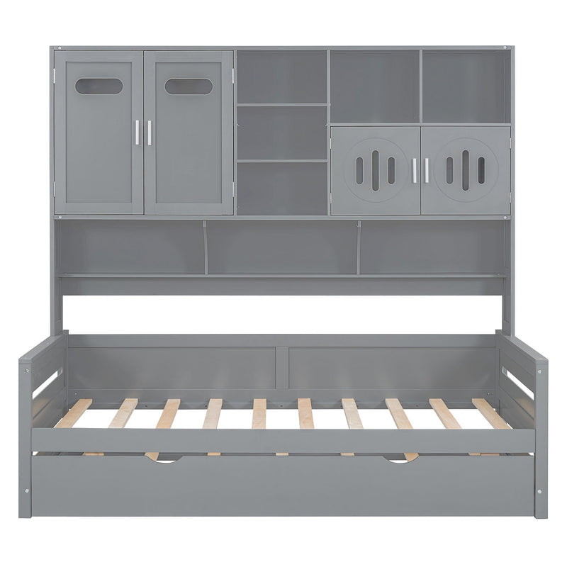 Daybed With All-In-One Cabinet And Shelf