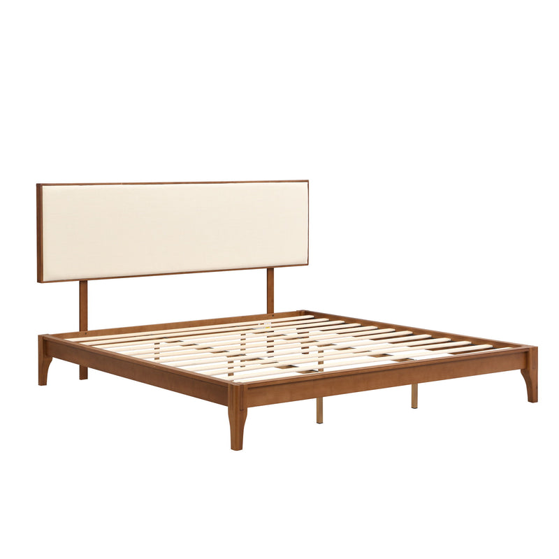 King Size Solid Dry Bamboo Wood 12" Platform Bed With Adjustable Bamboo Headboard - Brown