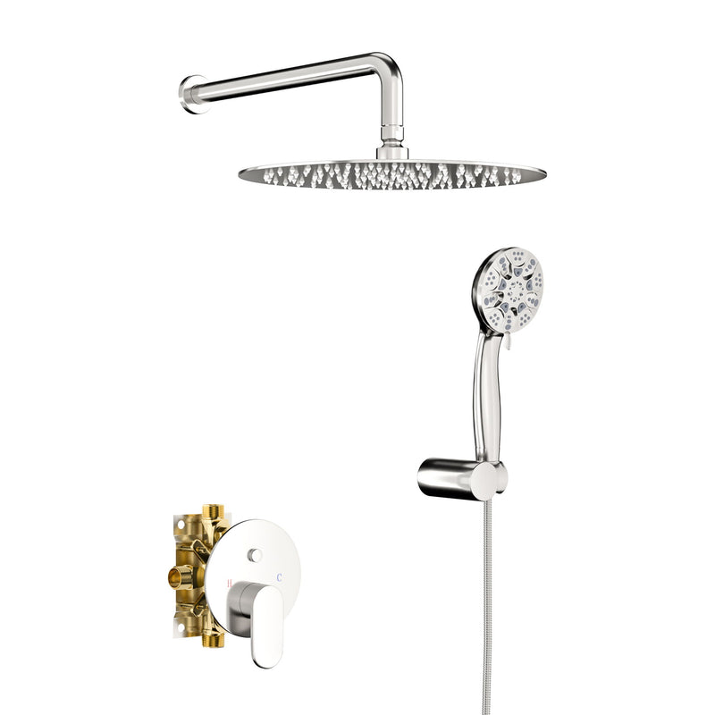 Dual Shower Head System With Rain Shower And Handheld, Wall Mounted, 10" Round Design - Brushed Nickel