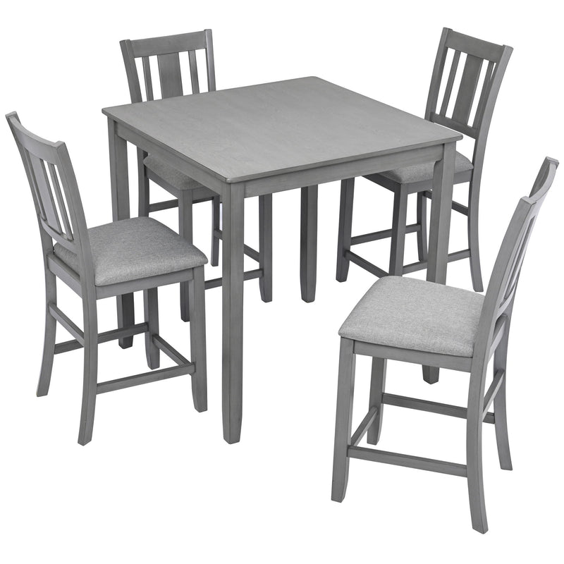 5 Pieces Dining Table Set, Counter Height Kitchen Table Set With Square Table And 4 Upholstered Chairs