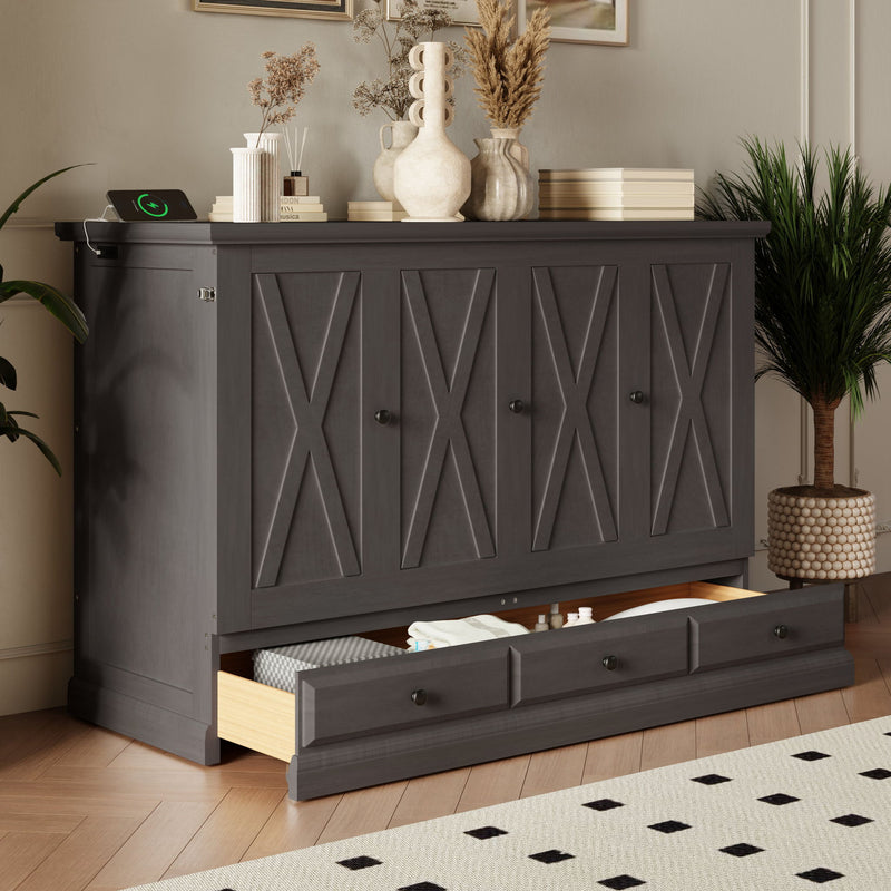 Murphy Bed Chest Cube Cabinet With Charging Station And Large Storage Drawer