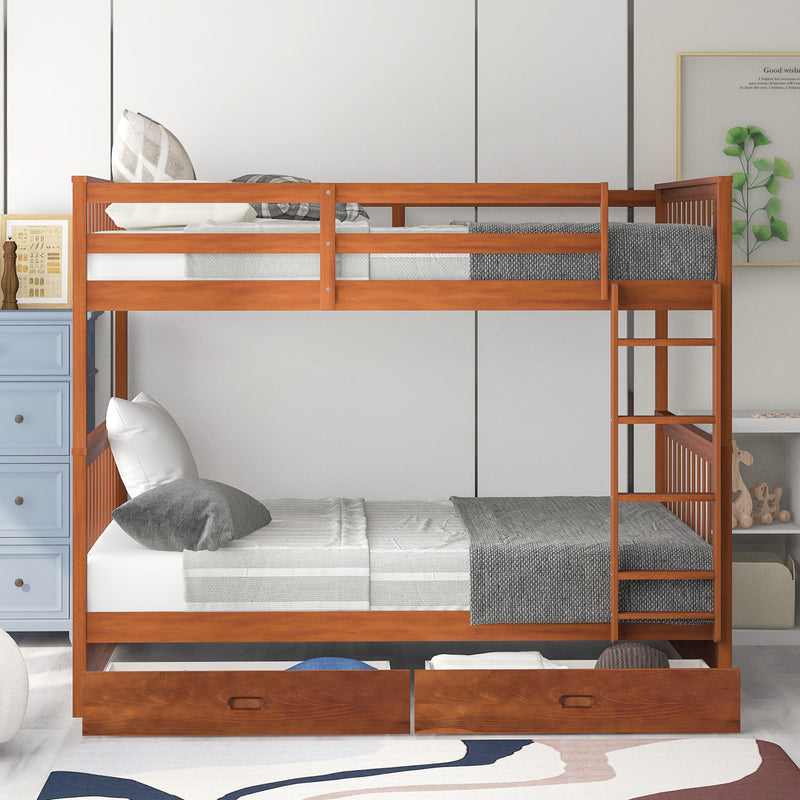 Bunk Bed With Ladders And 2 Storage Drawers