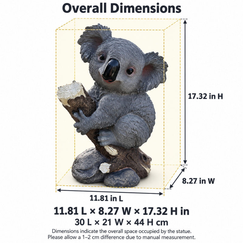 Koala Garden Statue Hand Painted Animal Sculpture With Log For Patio Home Decor - Dark Gray