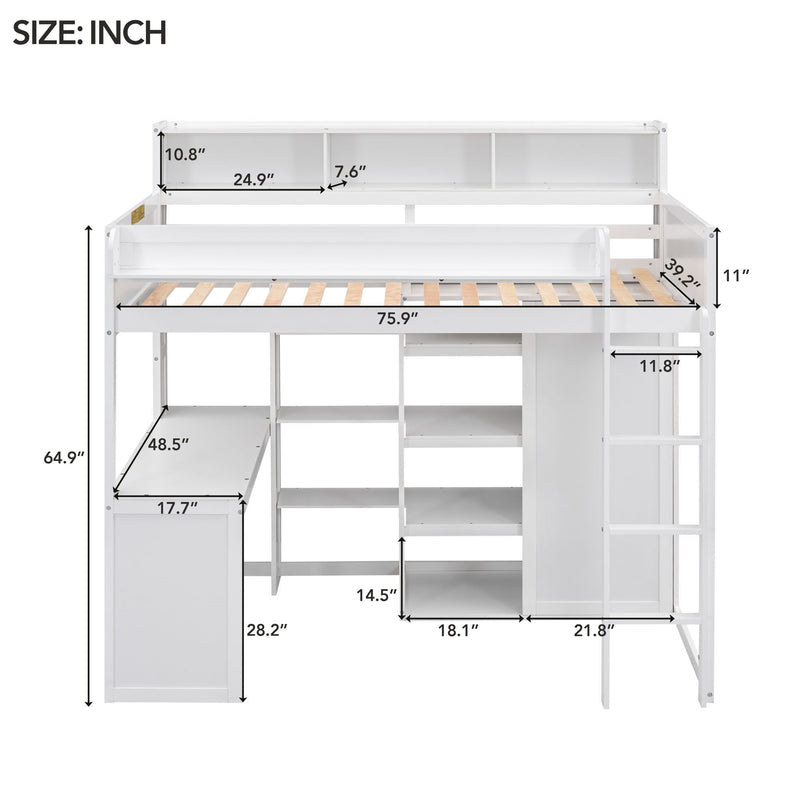 Loft Bed With Built In Desk, Storage Shelves, And Wardrobe