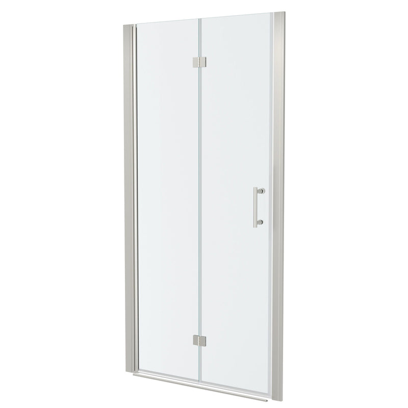 Frameless Bi Fold Shower Door With Tempered Glass - Brushed Silver