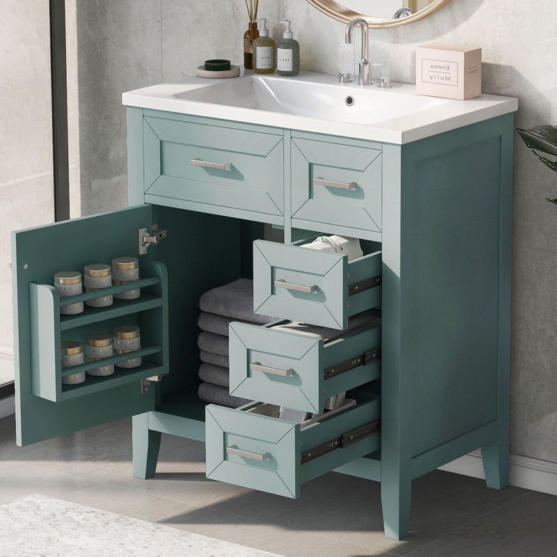 30" Bathroom Vanity With Sink Combo, Bathroom Cabinet With Drawers - Green