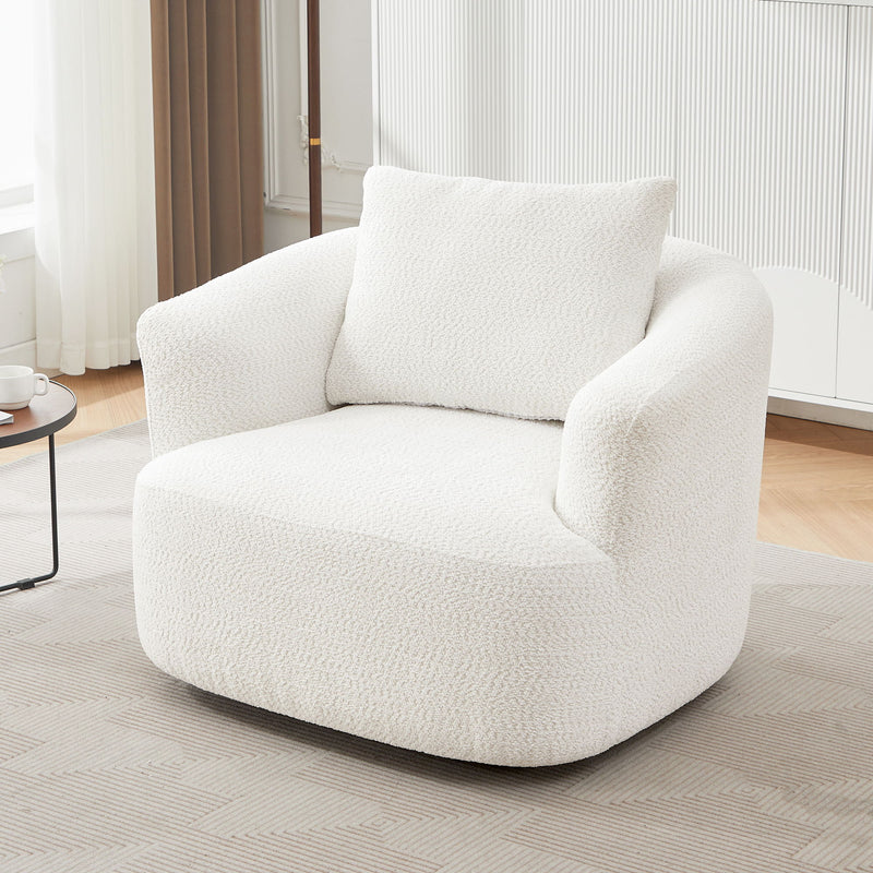 360° Swivel Barrel Sofa Chair With Throw Pillow, Chenille Upholstered Accent Chair