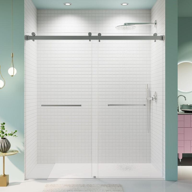 Frameless Double Sliding Soft-Close Shower Door, 3 / 8" (10Mm) Thick SGCC Tempered Glass Door, Matte