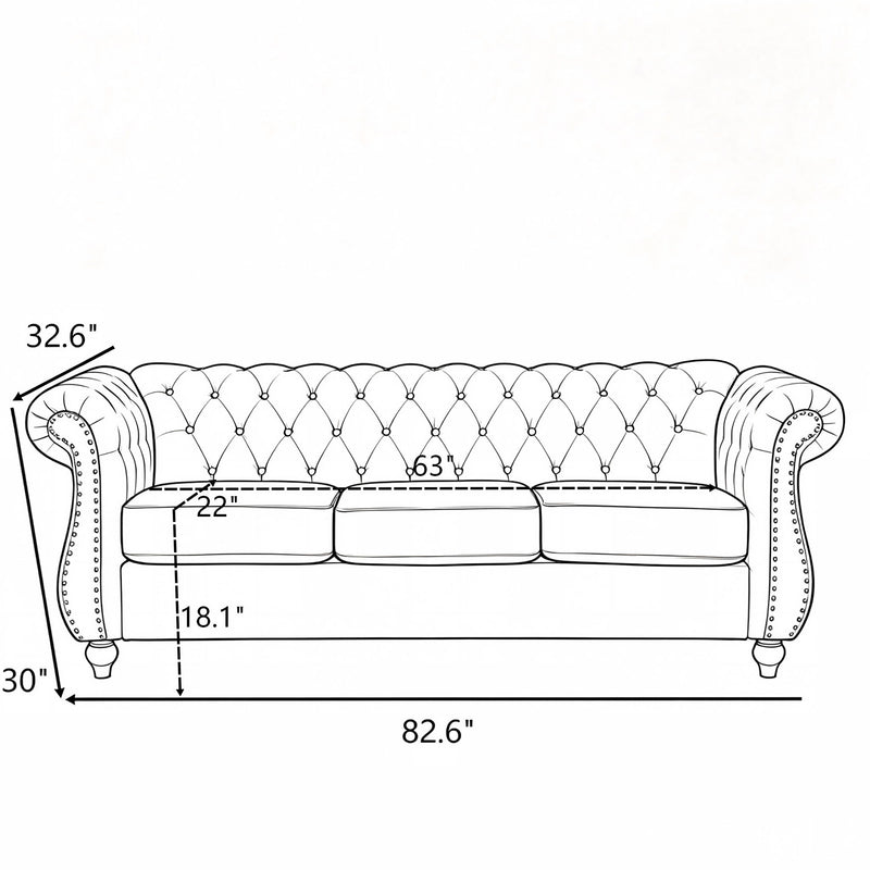 Chesterfield 3 Seater Sofa With Rolled Arms