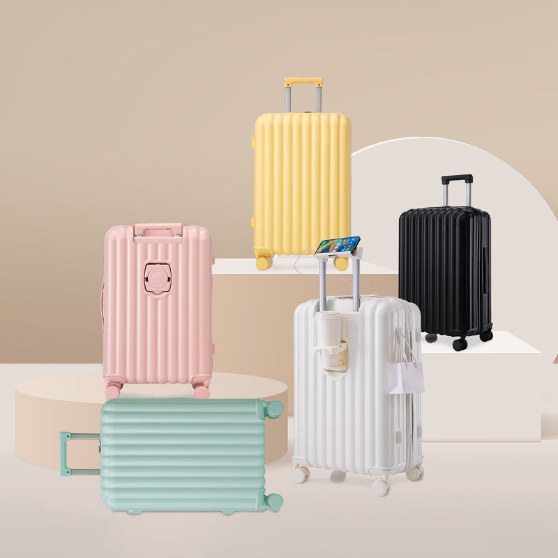 20" / 24" / 28" 3 Pieces / Set Spinner Wheel Luggage, Carry On Suitcase, With Cup Holder & USB Port & Phone Holder