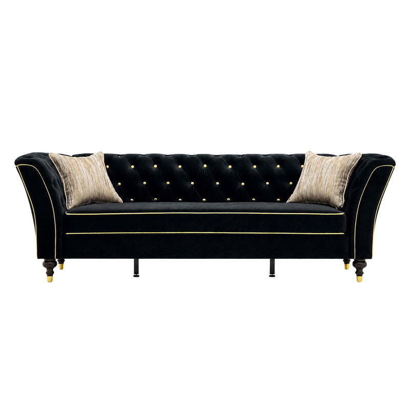 3 Person Sofa With Deep Seat, Tufted Backrest