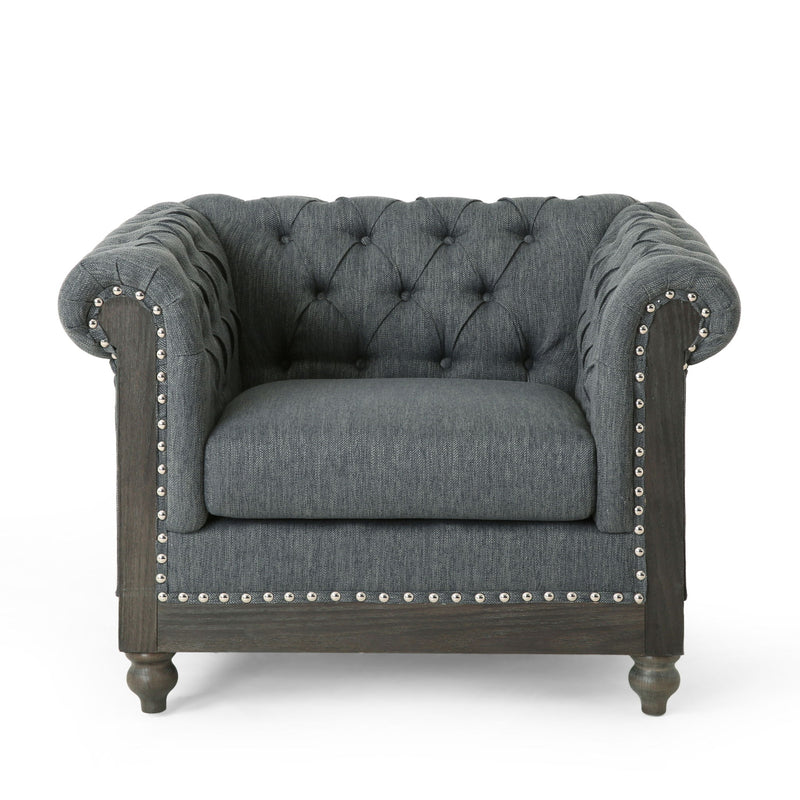 Luminex - Tufted Upholstered Club Chair With Nailhead Accents And Scrolled Tuxedo Arms