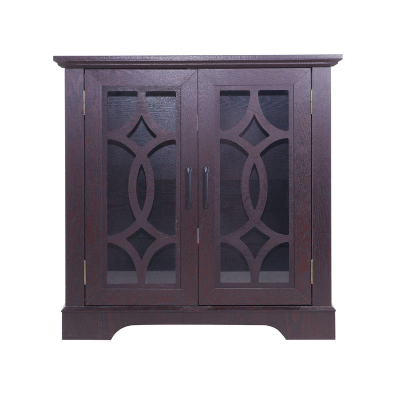 Modern Sideboard With Tempered Glass Doors - Ox Blood Red