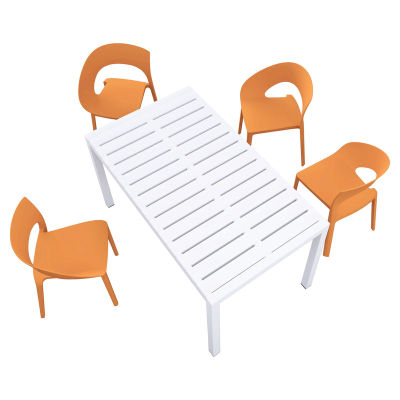 4 Piece Set Of Modern Designed Single Chairs With Long Table