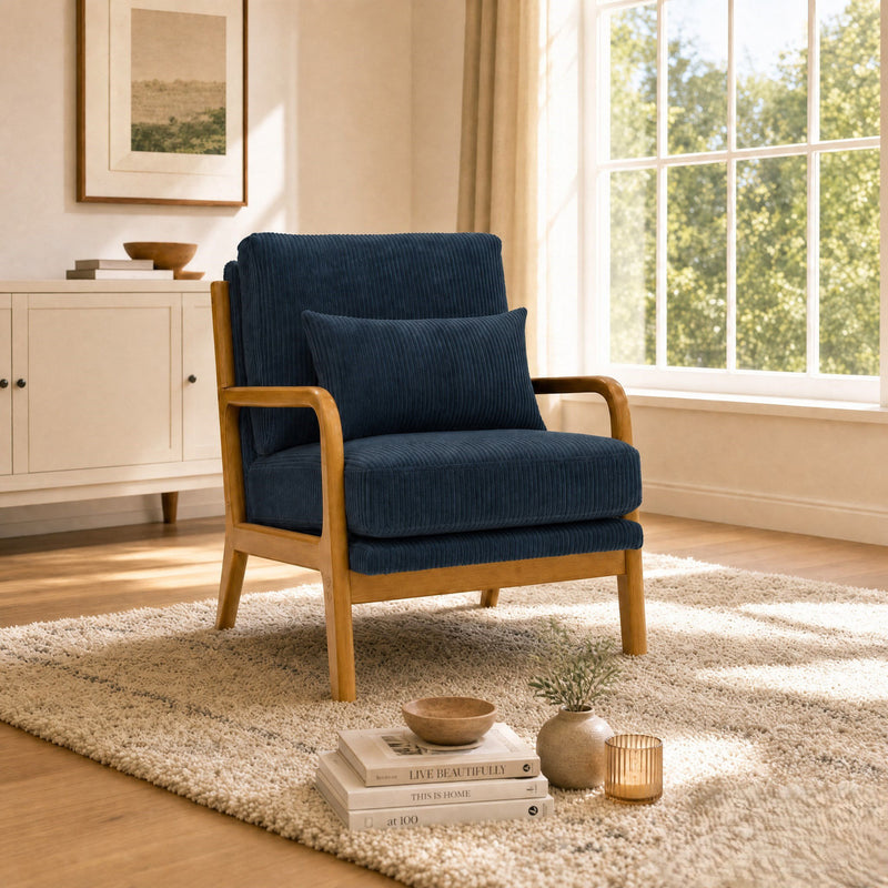 Upholstered Armchair With Back Support Pillow