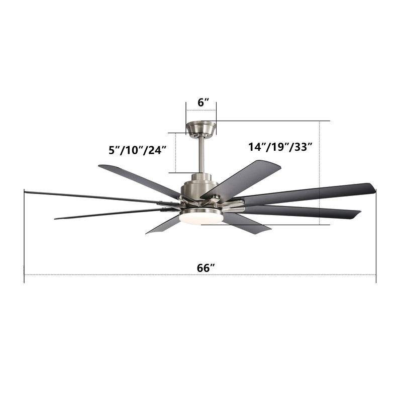 66" Low Profile Ceiling Fan With Dimmable LED Lights, 6 Speed Reversible DC Motor For Indoor - Brushed Nickel