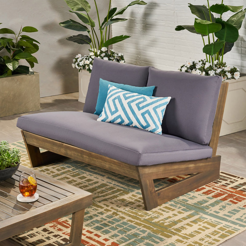 Outdoor Loveseat With Slat Paneling And Water Resistance Cushion - Dark Gray