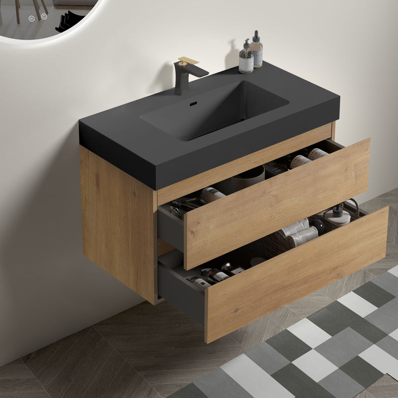 Alice - Bathroom Vanity With Sink - Walnut / Black