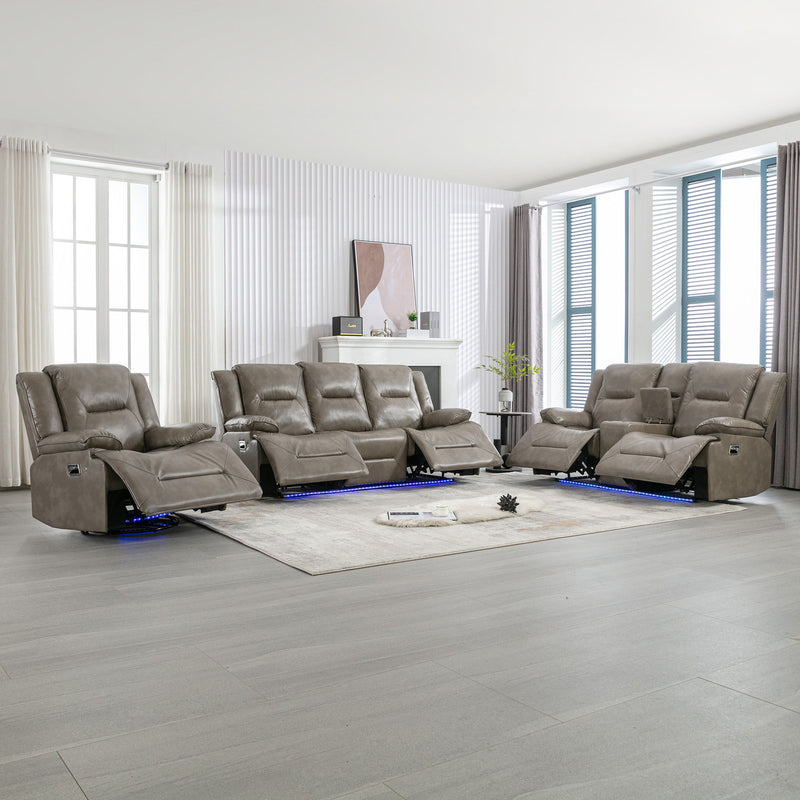 Home Theater Recliner Set Manual Recliner Chair With A LED Light Strip Two Built-In Cup Holders For Living Room