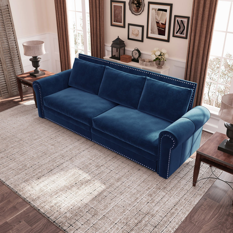 Pull Out Sofa Bed 3 In 1 Convertible Sleeper Sofa With Nailhead Trim & Rolled Arm, Multi Functional