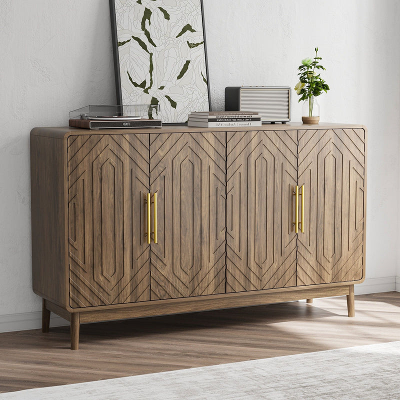 Sideboard Buffet Cabinet With Carved Doors And Adjustable Layer Board