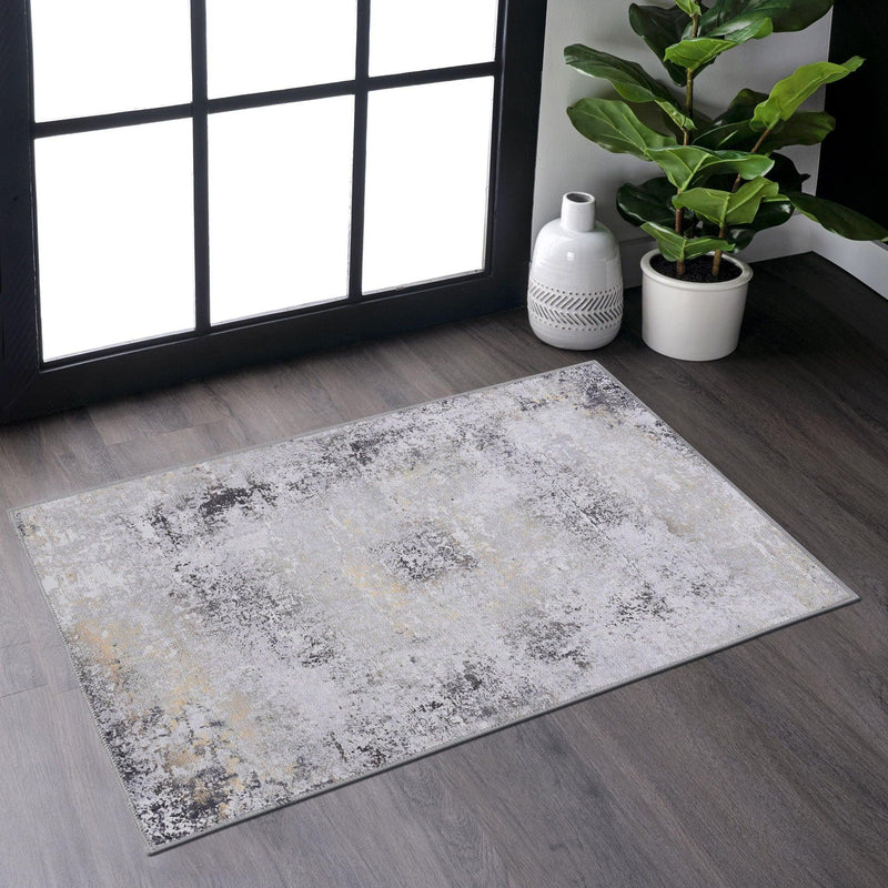 2' x 3' Machine Washable Area Rugs, Low-Pile, Non-Slip, Non-Shedding, Foldable, Kid & Pet Friendly - Gray / Gold