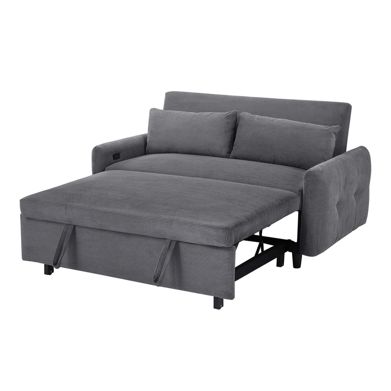Pull-Out 2 Seat Modern Sleeper Sofa With 2 Throw Pillows And USB Ports
