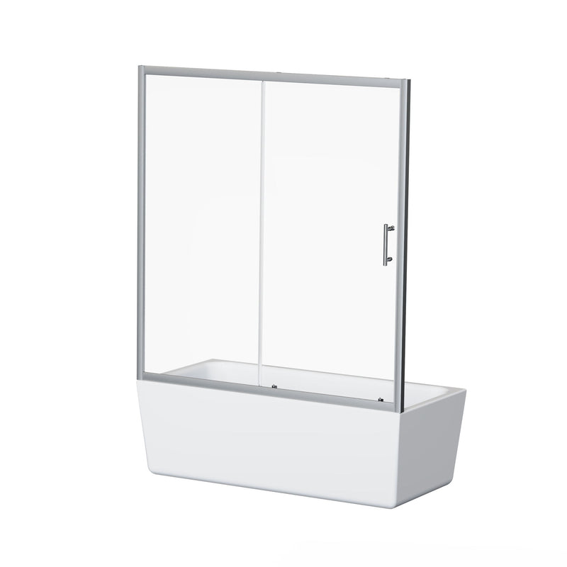 Single Sliding Shower Door For Bathtub With And Handle - Chrome