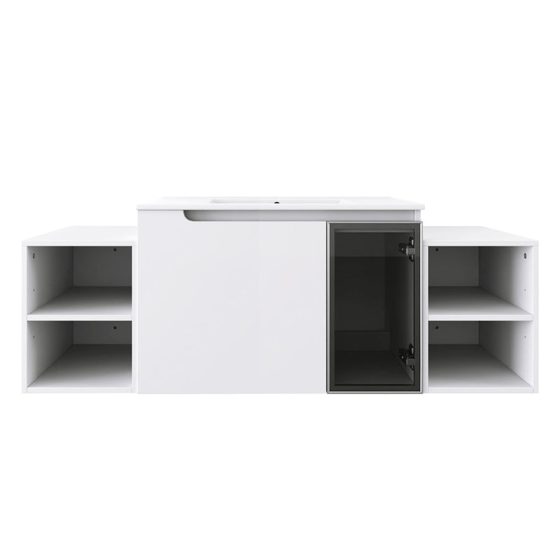 Wall Mounted Bathroom Vanity With Sink, Cabinet & Half Door