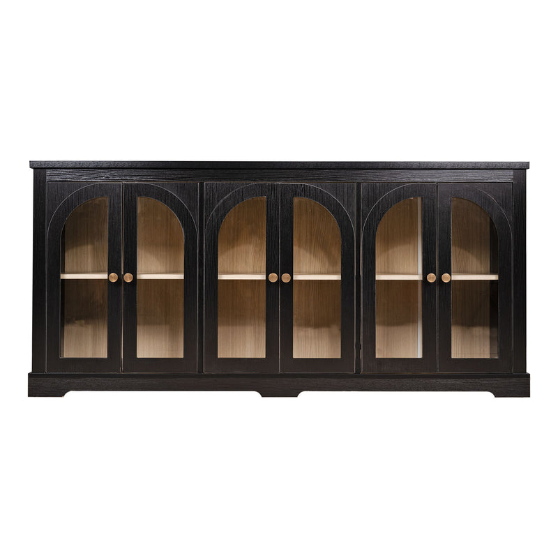 Modern Arched Glass Sideboard With 6 Doors, Buffet Cabinet With Storage And Adjustable Shelves