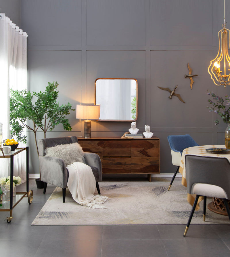 Square Mirror With Wood Frame, Wall Mirror For Living Room Bathroom Entryway - Brown