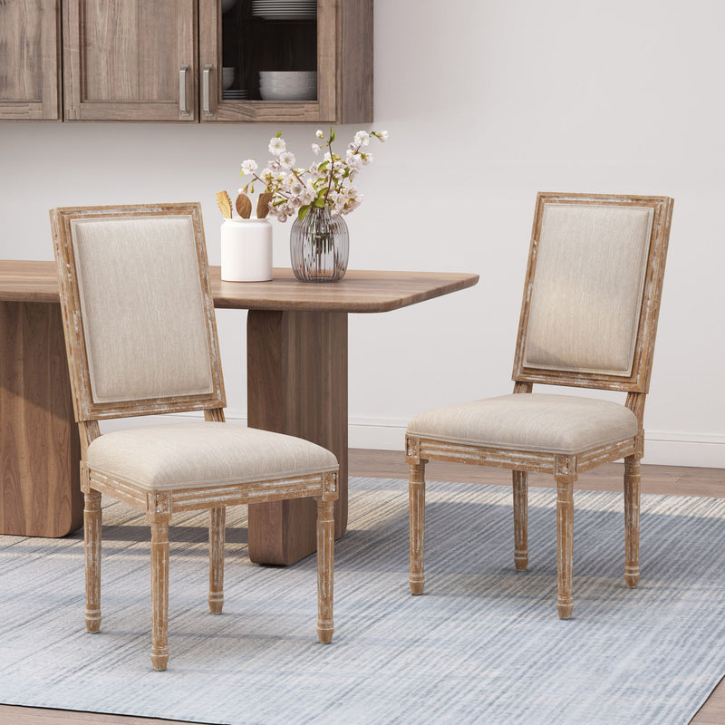 French Country Style Dining Chair With Upholstered Seating And Fluted Legs