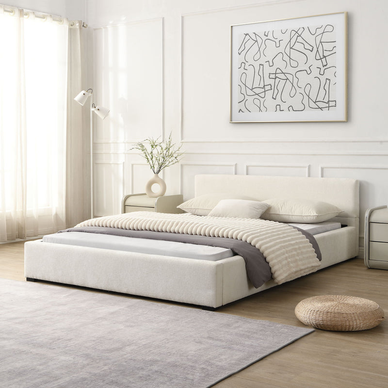 Queen Bed Wide Edge With Soft Upholstery - Beige