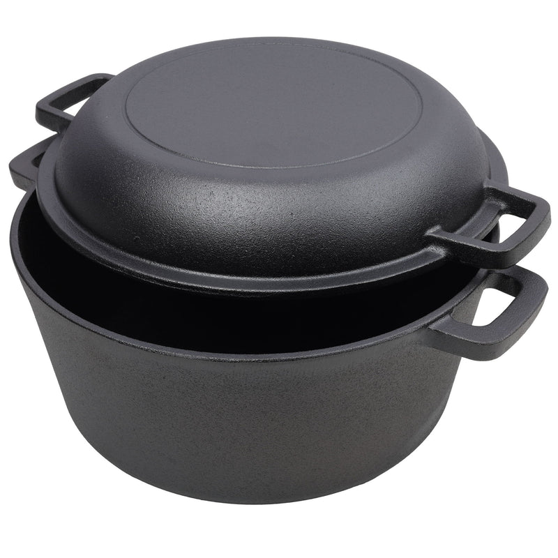 2 In 1 Pre-Seasoned Cast I Dutch Oven With Dual Handles, 5 Quart - Black