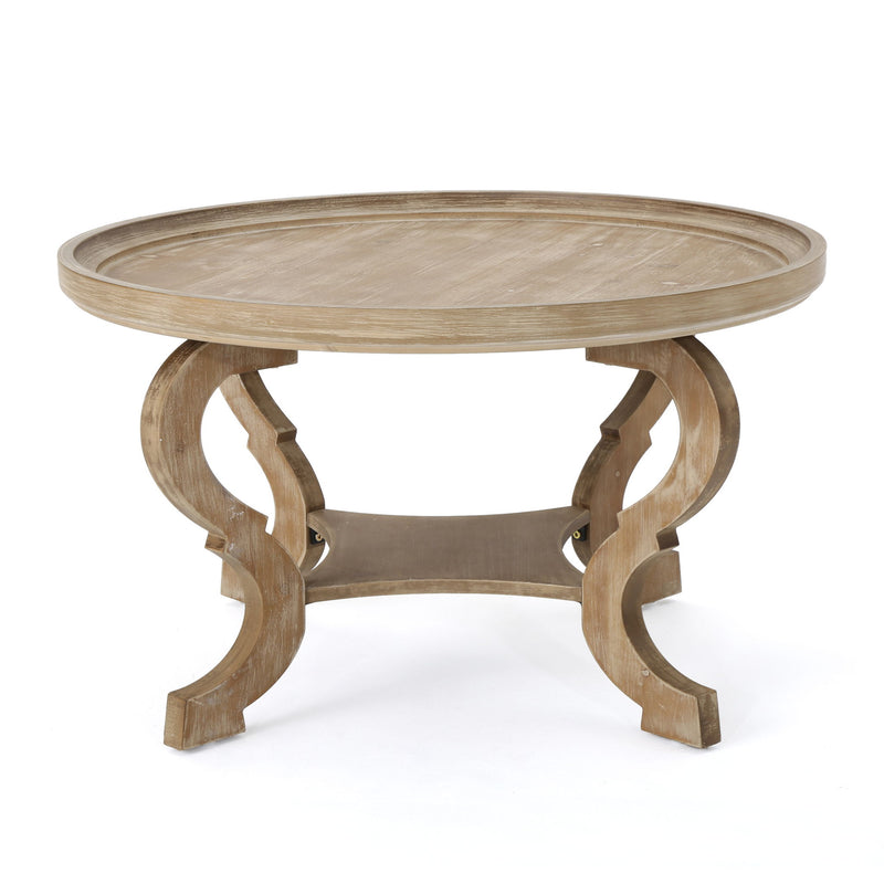 Elegant Coffee Table With Rimmed Top And Curved Design